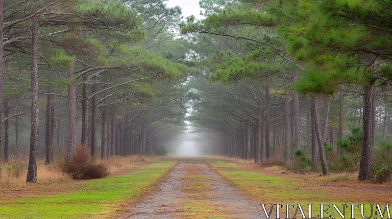 Misty Pine Forest Road AI Image