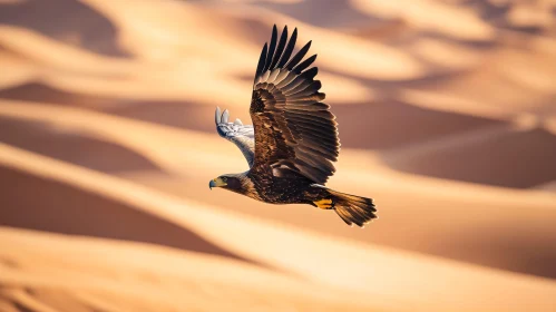 Eagle in Flight Over Sandy Desert