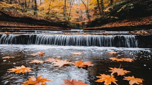 Peaceful Autumn Scene with Cascading Waterfall