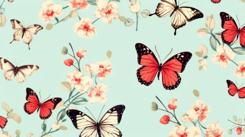 Charming Red Butterfly and Floral Pattern