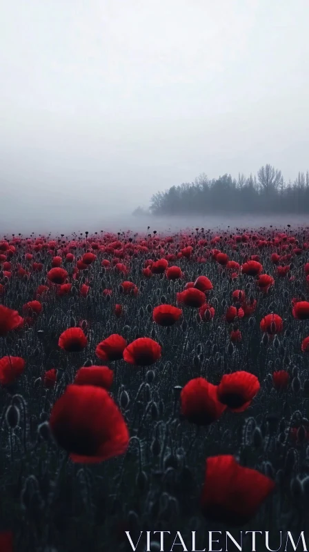 AI ART Ethereal Landscape of a Poppy Field Enveloped in Mist