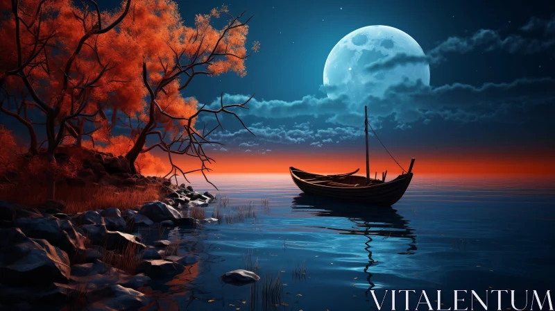 Tranquil Night by the Lake AI Image