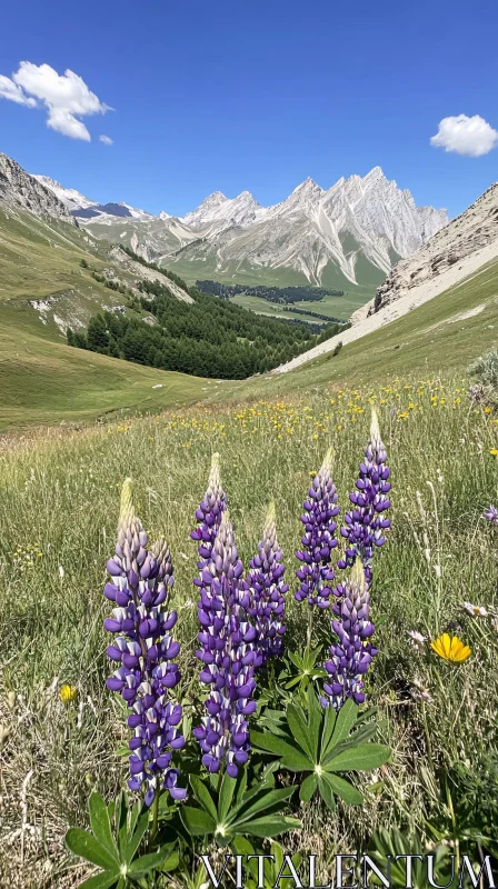 AI ART Majestic Mountain Landscape with Wildflowers