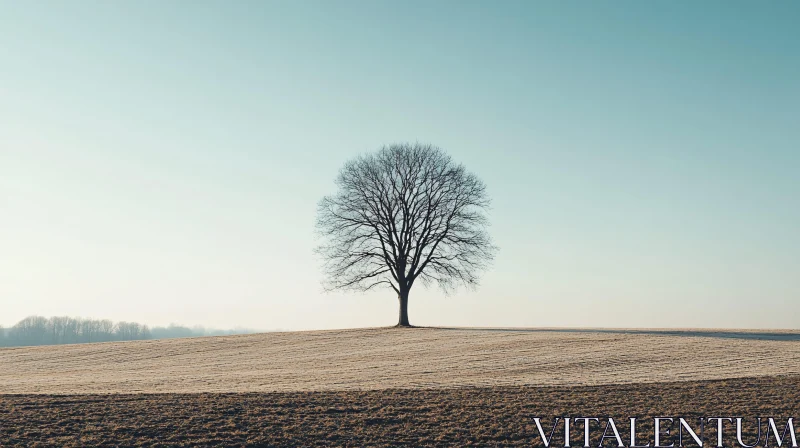 AI ART Lone Tree in a Chilly Open Field