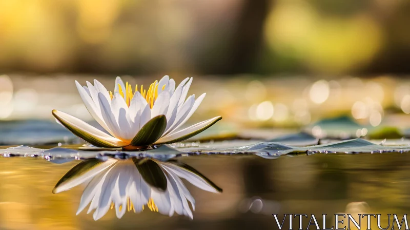 Serene White Water Lily on a Calm Pond AI Image