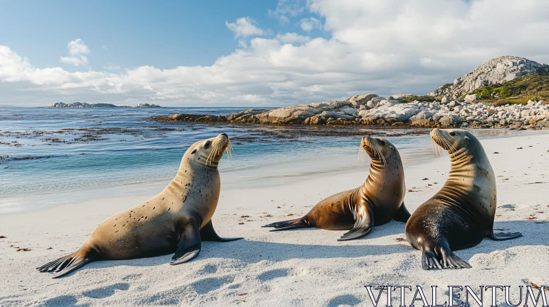 Tranquil Scene of Seals on Scenic Beach AI Image