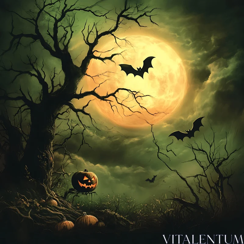 AI ART Spooky Halloween Scene Under Moonlit Sky