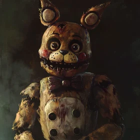 Horror Animatronic Bear with Dark Background