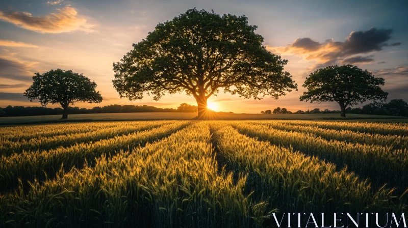 Golden Hour in a Tranquil Wheat Field AI Image