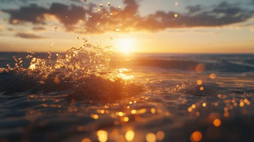 Golden Sunset Over Sea Waves