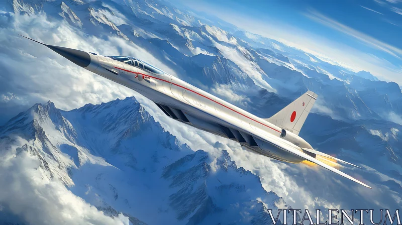 Aircraft Gliding Over Snowy Mountain Range AI Image