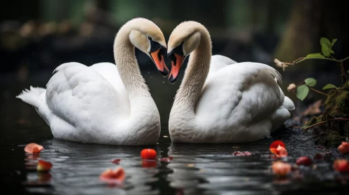 Romantic Swans in Water - Infused Symbolism and Bloomcore Aesthetic