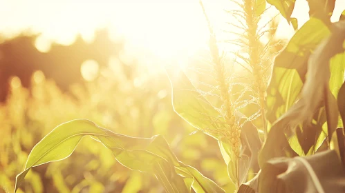 Sunlit Cornfield in the Evening