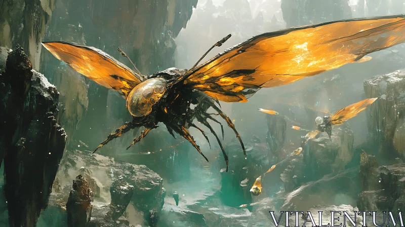 Golden Winged Sci-Fi Insect AI Image