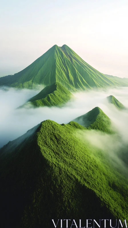 Majestic Mountain Landscape with Fog AI Image