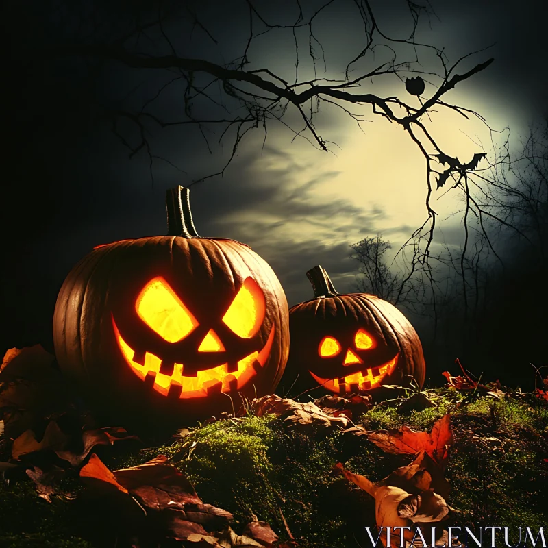 AI ART Spooky Night with Jack-o'-Lanterns and Moonlight