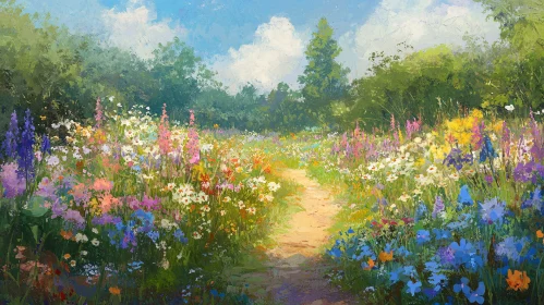 Tranquil Flower-filled Countryside Scene