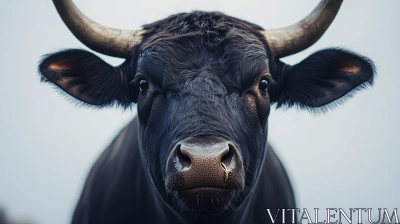 Intense Black Bull Staring Up Close AI Image