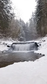 Tranquil Snowy Forest with Waterfall