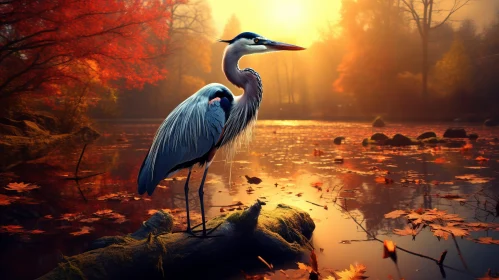 Blue Heron in Autumn - A Fantasy Landscape