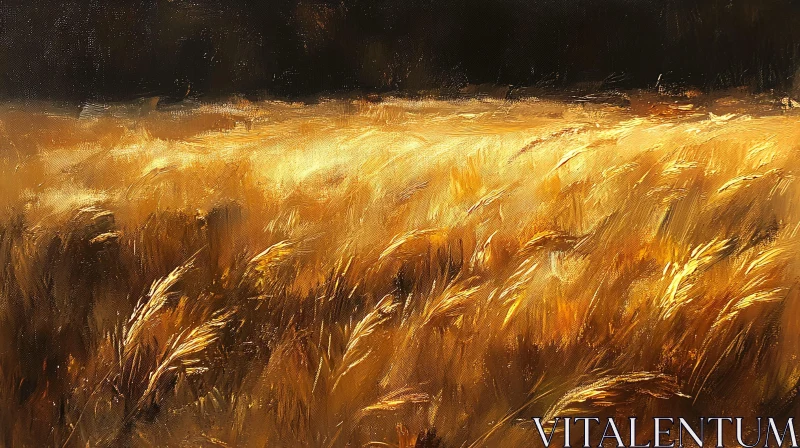 Tranquil Wheat Field Bathed in Golden Glow AI Image