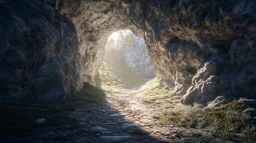 Rocky Cave Pathway Illuminated by Sunlight