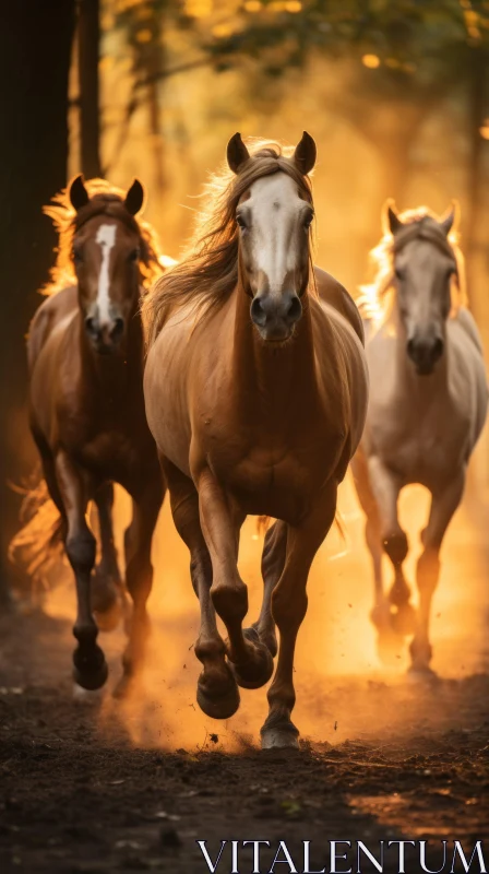 Sunset Gallop: Emotive Portraiture of Horses AI Image