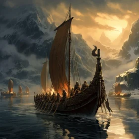 Viking Ship at Sunset: A Conceptual Artwork