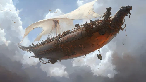 Fantasy Steampunk Airship with Dragon Motifs