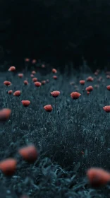 Moody Field of Red Poppies