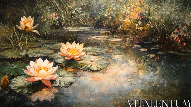 AI ART Tranquil Water Lilies on a Pond