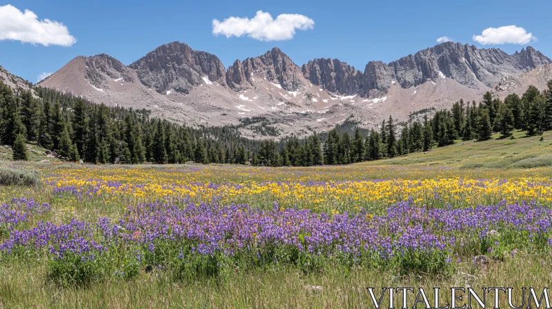 AI ART Colorful Wildflower Meadow and Mountain Range