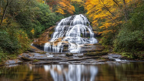 Serene Waterfall Amidst Autumn Foliage