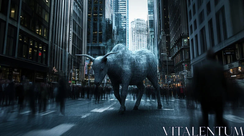 Surreal Bull in Cyber Cityscape AI Image