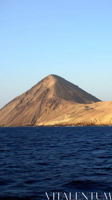 Solitary Mountain by the Deep Blue Sea AI Image