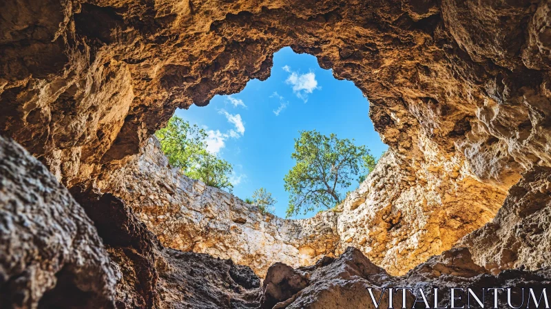 Rugged Cave Opening to Clear Sky AI Image