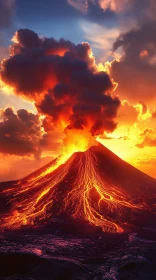 Breathtaking Volcano Erupting at Sundown