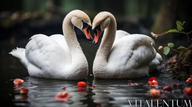 Romantic Swans in Water - Infused Symbolism and Bloomcore Aesthetic AI Image