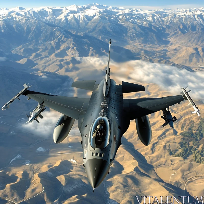 Combat Aircraft Above Snow-Capped Mountains AI Image