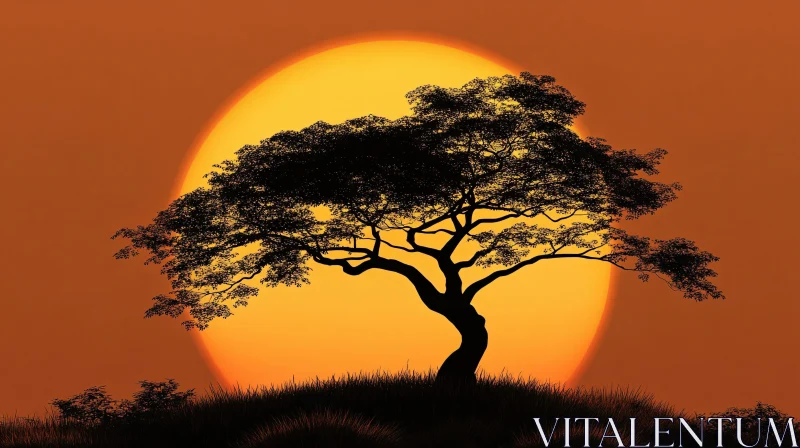 AI ART Tree Silhouette with Sunset Sky