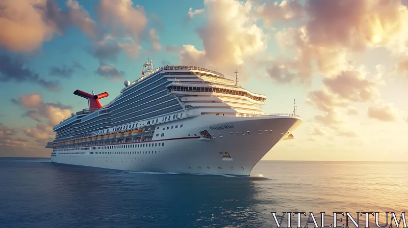 Cruise Ship Sailing through Peaceful Ocean at Dusk AI Image