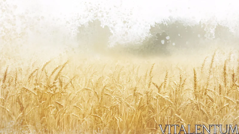 Golden Wheat Landscape with Fog AI Image