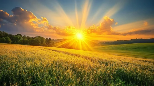 Sunset Radiance Over Verdant Field