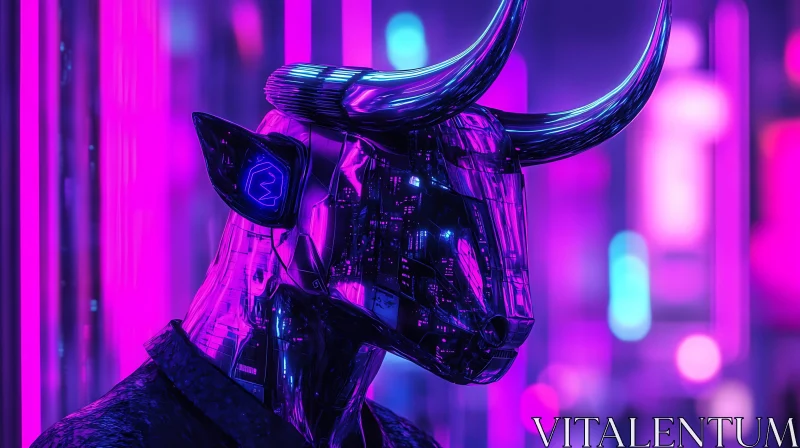 Cyberpunk Robot Bull with Neon Lights AI Image