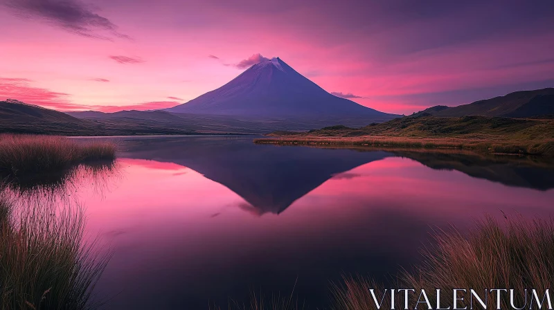 AI ART Mountain and Lake Reflection at Sunset