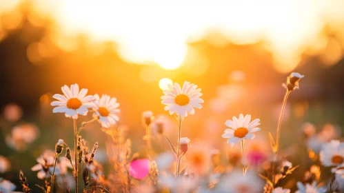 Sunlit Daisies in a Golden Hour Field