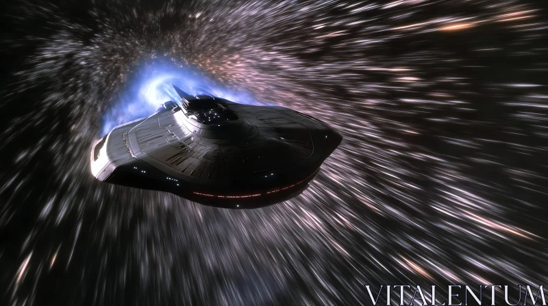 Futuristic Spaceship in Warp Drive AI Image