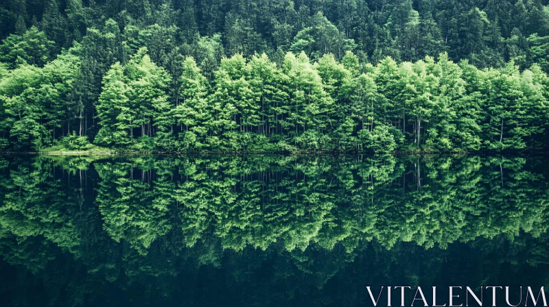 Calm Waters Reflecting Lush Green Forest AI Image