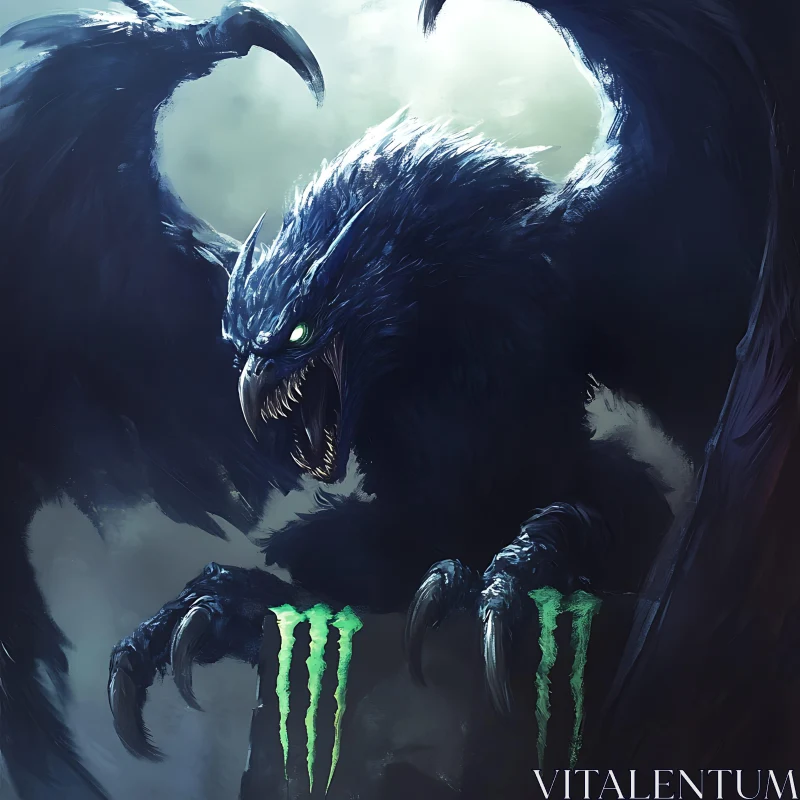 AI ART Beast with Green Eyes and Massive Wings