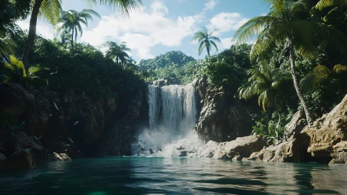 Tranquil Tropical Waterfall Landscape